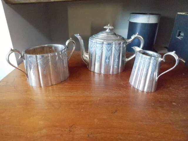 Antique Tea set service silver plated by Walker & Hall Tea Pot, jug & sugar bowl
