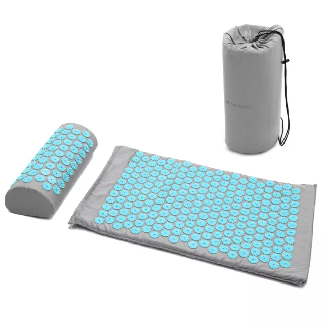 Akupressur Massage Set 1x Akupressurmatte 1x Kissen Matte Kopfkissen Hellgrau