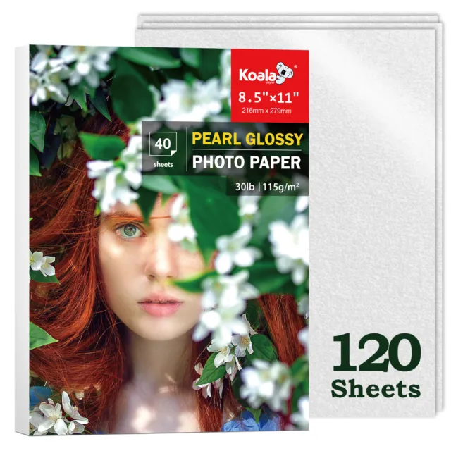 120 Sheets Bulk Koala Pearl Glossy Photo Paper 8.5x11 30 lb for Inkjet + Laser