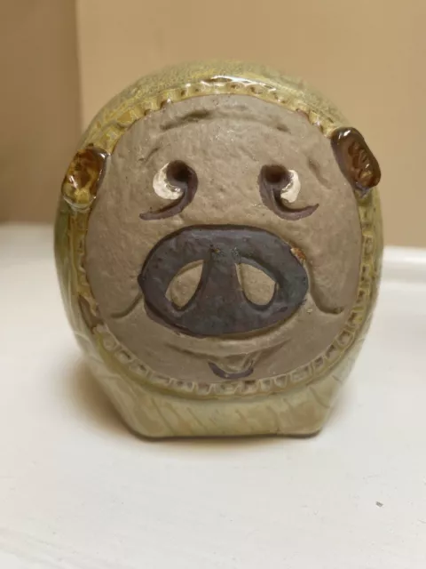 Vintage Piggy Bank  Brownish Round Clay Ceramic hand painted Art Pottery