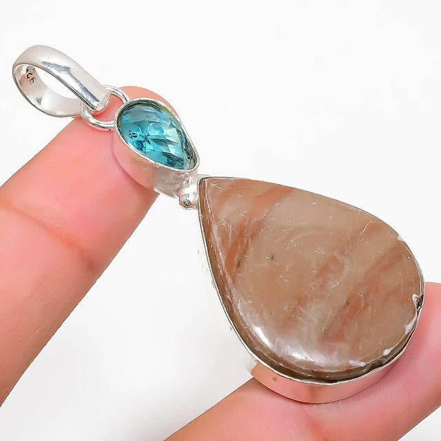 Mookaite, Topaz Gemstone Handmade 925 Sterling Silver Jewelry Pendant 2.56"