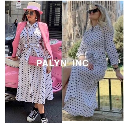 Nwt Zara Off White Linen Cotton Long Polka Dot Midi Shirt Dress 3440/055