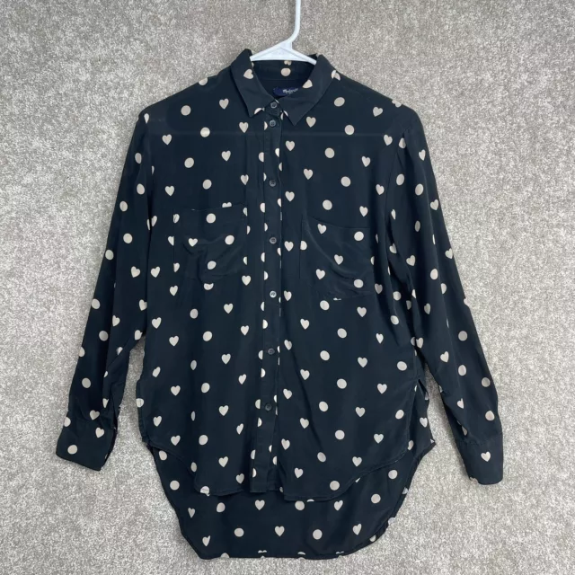 Madewell Spotlight Blouse Hearts And Dots Size XXS Silk Long Sleeve Shirt 2