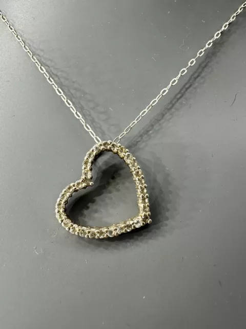 925 STERLING SILVER Cz Heart Pendant 17” Necklace Celebrate Love $18.00 ...