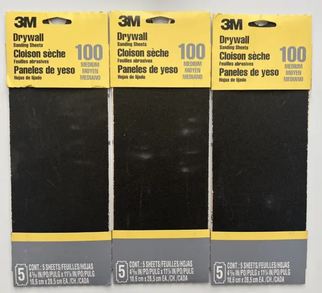 3M Drywall Sanding Sheet, 9092DC 100 Medium 5 count - 3 Pack