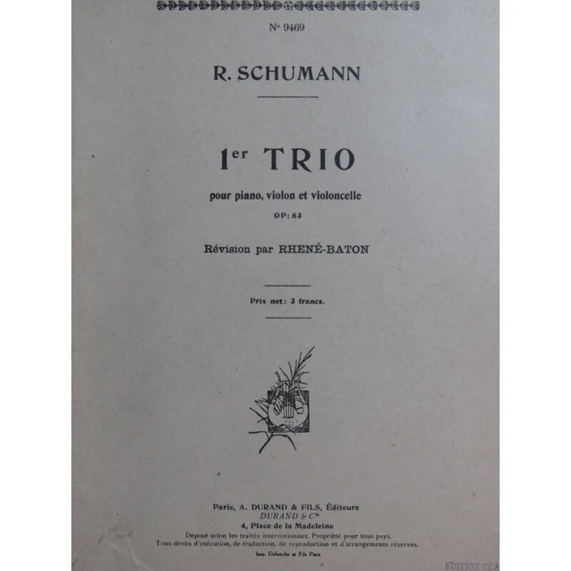 SCHUMANN Robert Trio op 63 Piano Violon Violoncelle ca1917