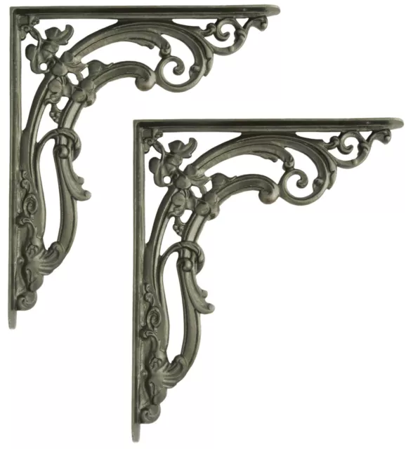 Pair Large Cast Iron Scroll Leaf Wall Antique Period Shelf Brackets (30cm / 12")