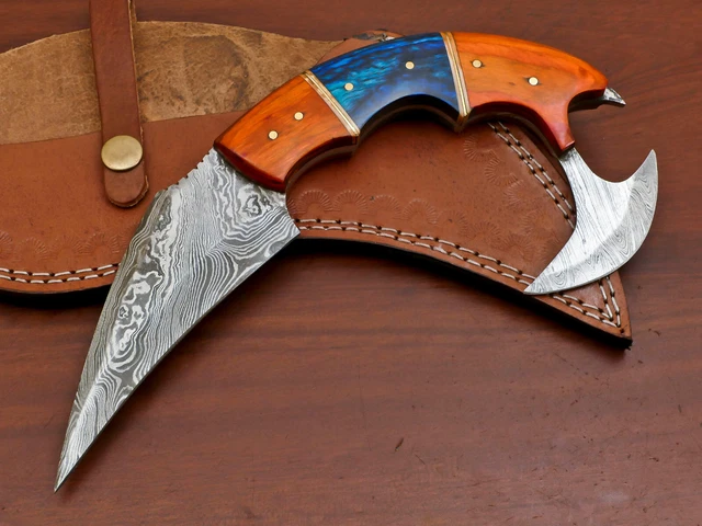 Hand Forged Damascus Steel Blade Full Tang Hunting Knife - Pakka Wood - Za-3041