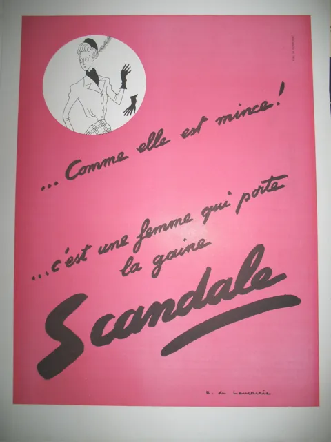 Publicite De Presse Scandale Gaine Minceur Illustration Lavererie French Ad 1946