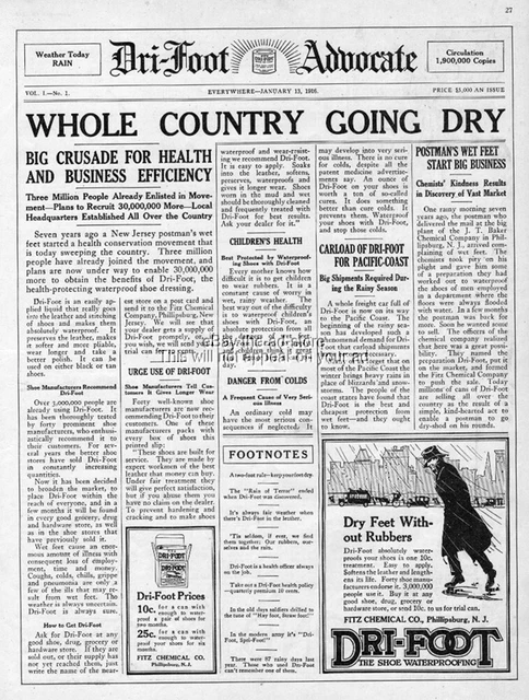 1916 Dri-Foot Shoe Waterproofing Fitz Chemical Phillipsburg New Jersey Print Ad