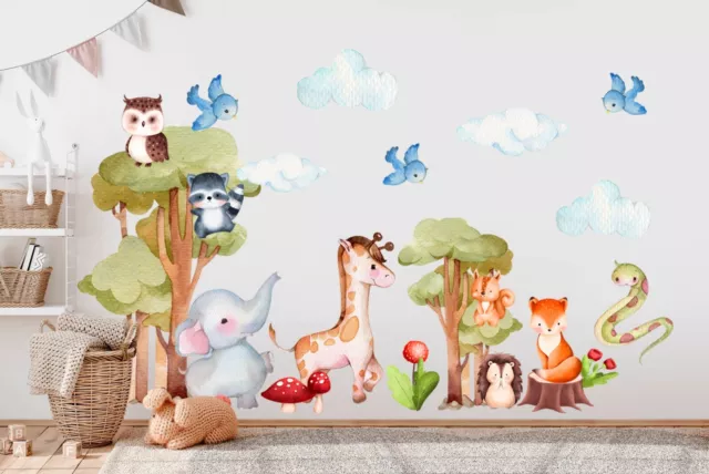 Wild Safari Baby Animals on trees Elephant Wall Decal Sticker Peel and Stick Wild Safari Baby Animals on trees Elephant Wall Decal Sticker Peel and Stick