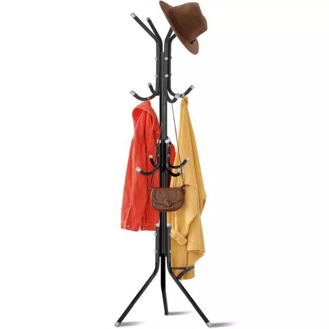 COAT STAND GARMENT Rack Metal Coat Jacket Umbrella Hanger Standing 12 ...