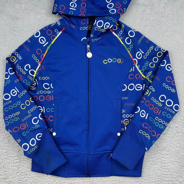 Coogi Track Jacket Boys Medium Blue Spellout Full Zip Warmup Hip Hop Streetwear
