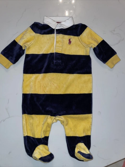 ralph lauren velour stripe romper suit aged 3 months Popper Leg