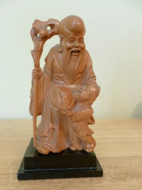 CHINESE CAMPHOR WOOD HAND CARVED CONFUCIUS STATUE. VG Condition.
