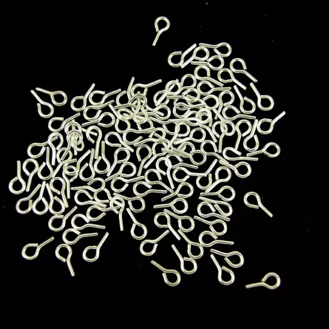 100 Small Tiny Mini Eye Pins Eyepins Hooks Eyelets SILVER 8mm UK E3