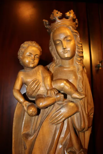 Antique 28" Wood Hand Carved Our Lady Virgin Mary Madonna Jesus Christ Statue