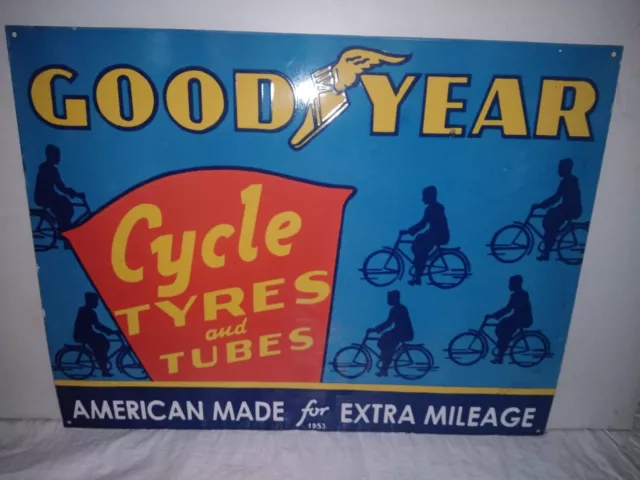 GOOD YEAR CYCLE TIRES ENAMEL ADVERTISING SIGN - 66 cms x 51 cms