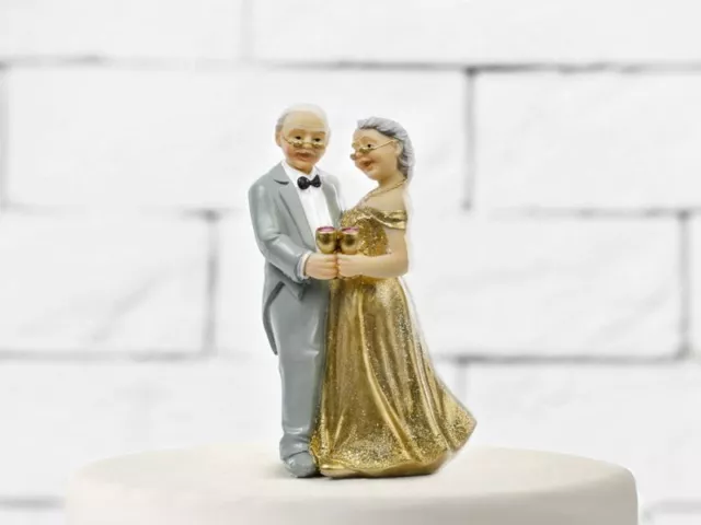 Cake Topper GOLD coppia di sposi 50 ANNI di matrimonio DECORAZIONE PER T 0ES6