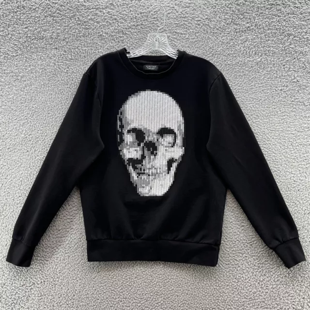 ZARA MAN SWEATSHIRT Mens Small Black Skull Embroidered Long Sleeve Crew Pullover 26.18 PicClick