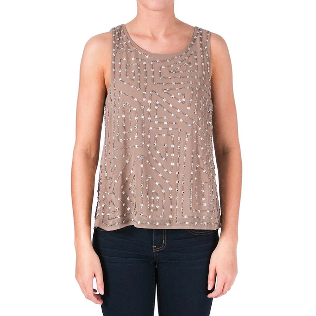 W118 by Walter Baker Womens Olivia Chiffon Embellished Tank Top Blouse BHFO 0587