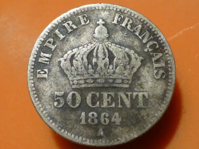 50 Cents (Argent) - Napoleon Iii - 1864 A - Recherchee & Qualite Tb !