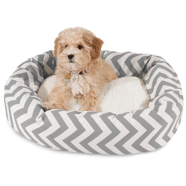 USA NEW Chevron Sherpa Bagel Pet Bed For Dogs, Grey, Small