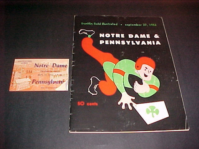1952 Notre Dame Vs Penn F/B Program & Ticket