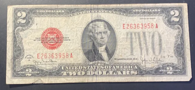 1928 G $2 Two Dollar Red Seal United States Note