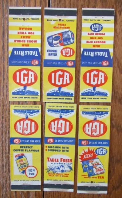 Iga Supermarkets Matchbook Covers: Set Of 6 Empty Matchcovers (Toronto) -D9
