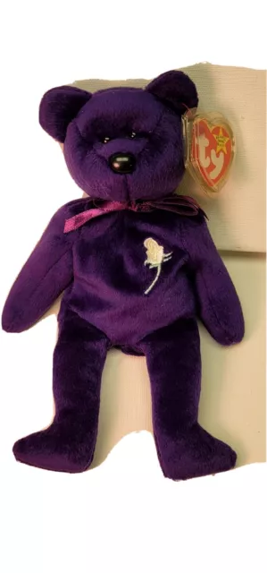 Ty Beanie Baby Original PVC pellets 1st PRINCESS DIANA Teddy Bear w/Case 8" 20cm