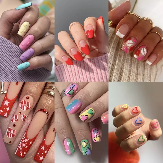 Puntas de uñas bailarina largas manicura falsa uñas artificiales francesas juego Press G