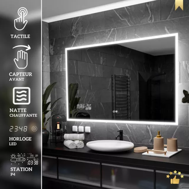 BOSTON Beau Miroir Salle De Bain Lumineux LED Interrupteur | Accessoires Miroir