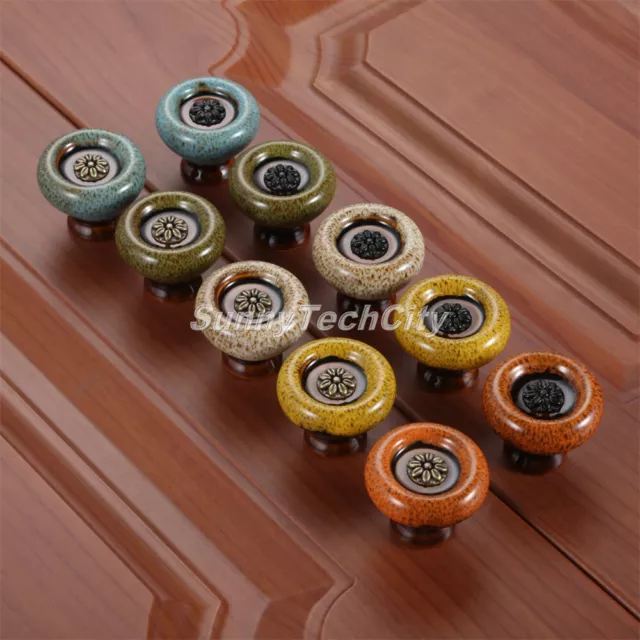 2x Retro Ceramic Cabinet Knobs Cupboard Door Drawer Wardrobe Dresser Pull Handle