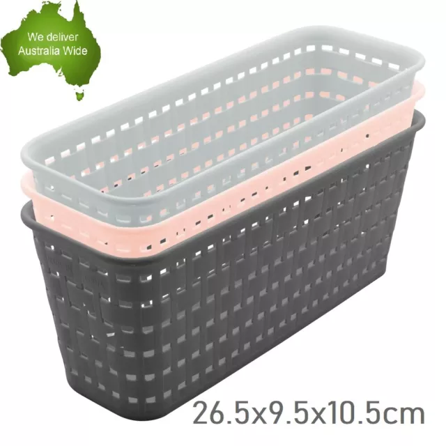 6 Rectangle Multi Purpose Plastic Storage Basket Woven Pattern Organisation Deep