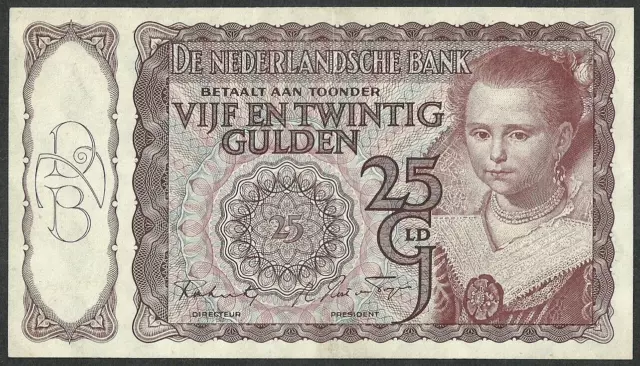 Netherlands 25 Gulden 1943 Het Prinsesje Ii, P-60 Xf+ High Quality Value