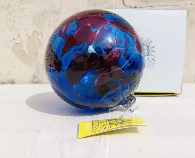 NWT Kitras Calico Purple & Blue Glass Blown Friendship Ball Ornament NIB Canada