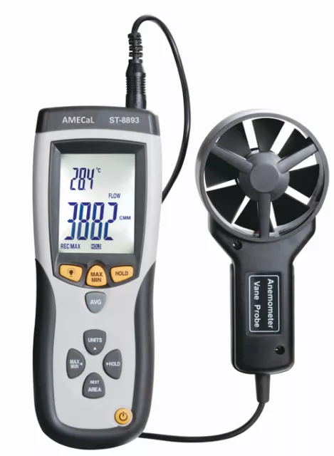 AMECaL ST-8893 CMM/CFM Thermo-Anemometer Equiv: Wind Speed Gauge, Air Flow