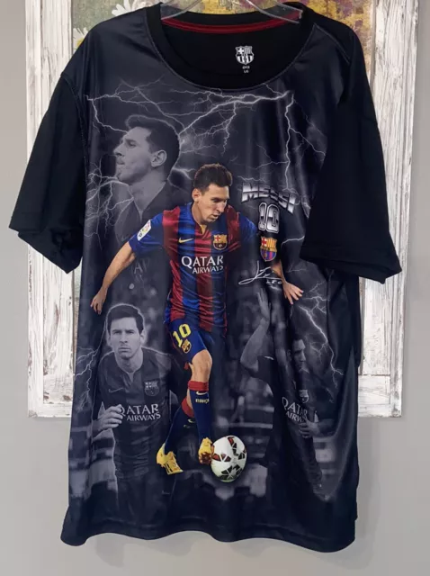 FCB Messi 10 Striped Soccer Jersey Unicef Men’s Size Lg Qatar Airways