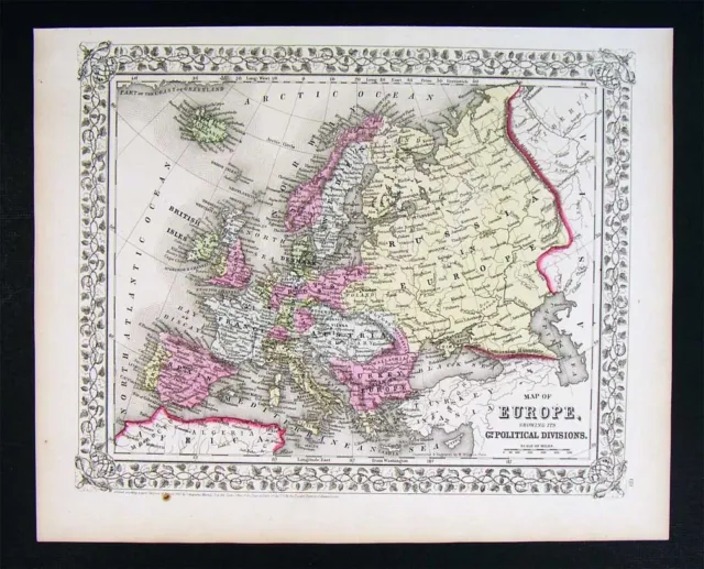 1867 Mitchell Map - Europe - Austria Italy Germany France Britain Spain Iceland