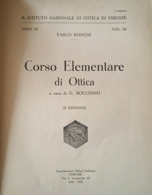 Corso Elementare di Ottica (Vasco Ronchi, II edizione, 1941)