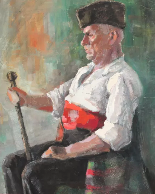 Vintage gouache painting old man portrait