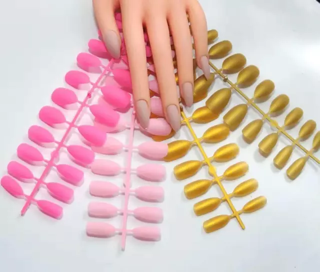 False Fake Nails Full Nail tips acrylic  French artificial nails with glue 12pcs