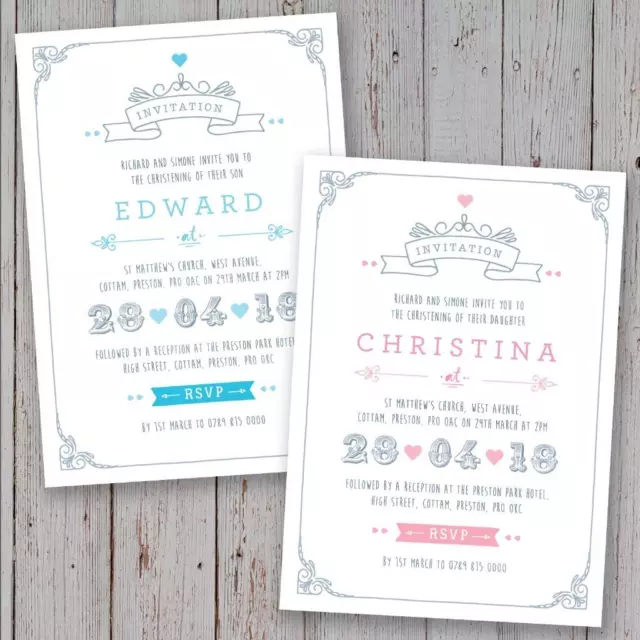 Personalised Christening Invitations Baptism Birthday invites boy girl