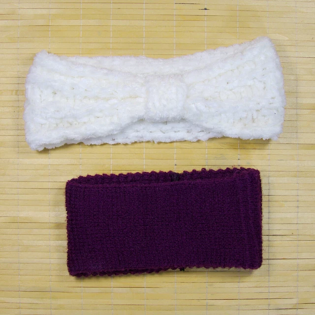 Ear Warmer Headbands Cozy Acrylic Knit Purple White Bowknot One Size Winter Pair