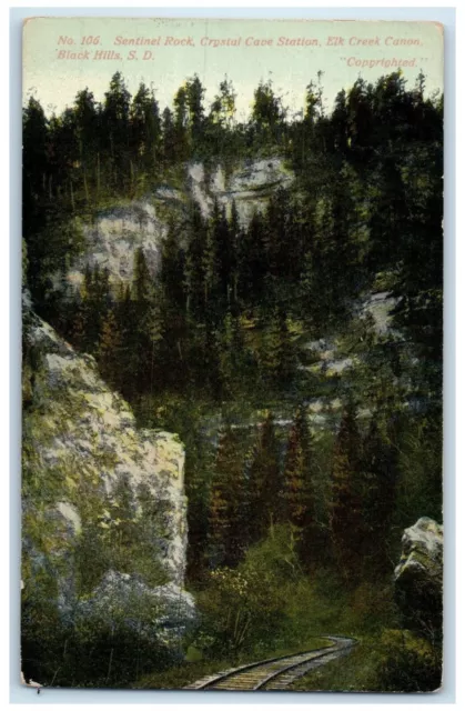 c1910 Sentinel Rock Crystal Cave Station Elk Creek Canon Black Hills SD Postcard