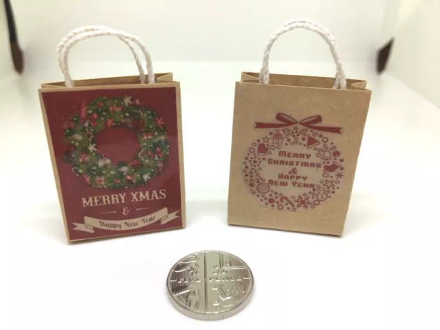 1:12th Scale Dolls House Miniature Accessory Christmas Xmas set of 2 Gift Bags