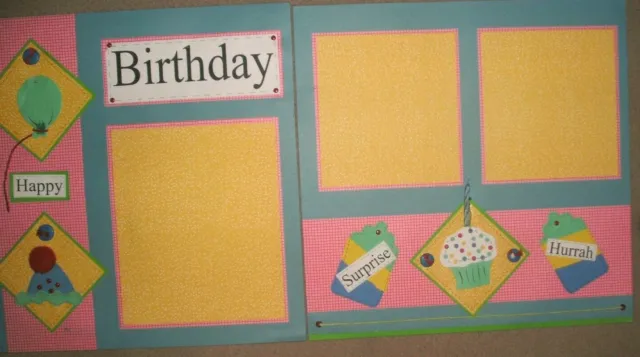 BIRTHDAY Happy Surprise Cupcake 12 x 12 K&Co Premade Scrapbook Designed Pages