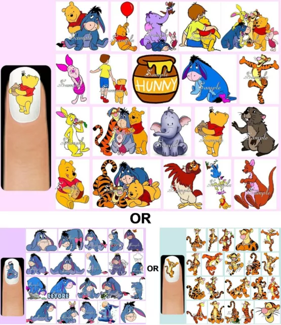 60x Winnie The Pooh & Friends OR Eeyore OR Tigger Nail Art Decals + Free Gems