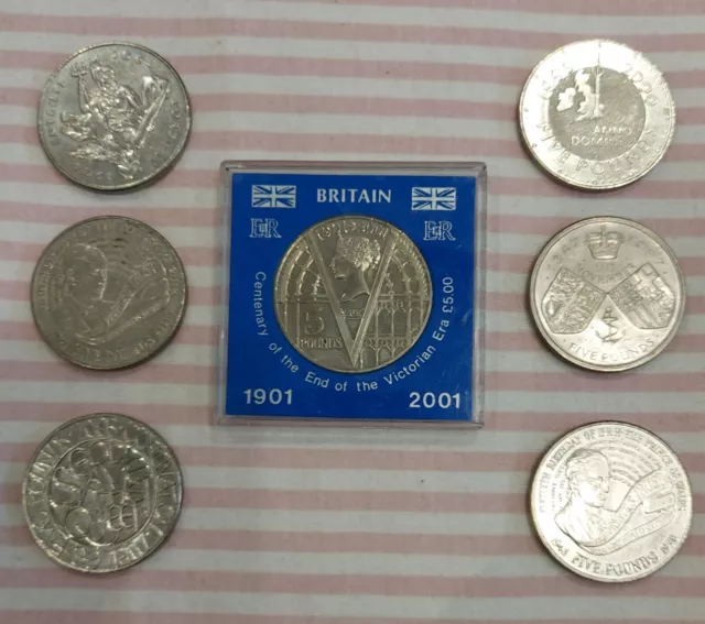 Rare £5 Coins ,Joblot Of 7  Collectable , Including Millennium Coin.